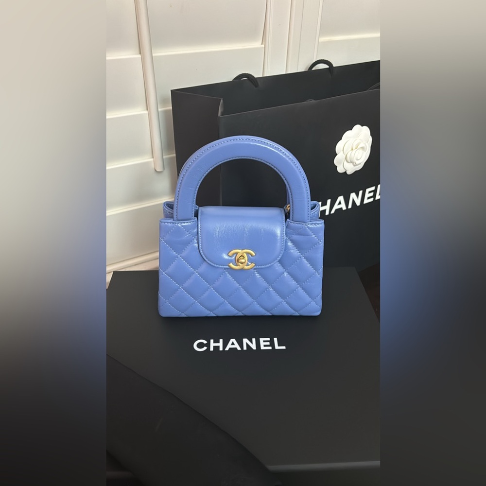 NWT Chanel Kelly Shopper Top Handle Aged Calfskin Blue (Box & Dust Bag) - Picture 2 of 11